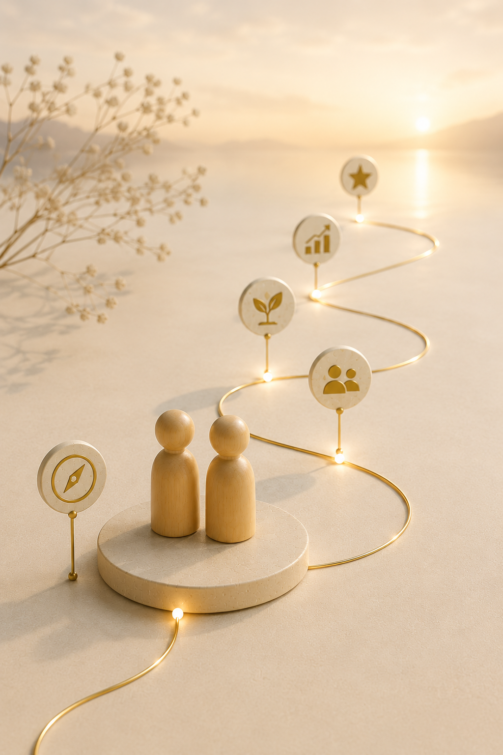 Zwei Figuren auf einem goldenen Entwicklungsweg